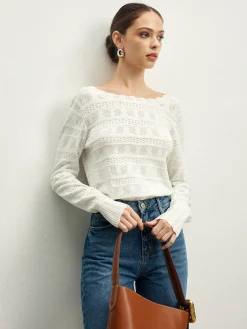 Online Lettuce Trim Backless Pointelle Knit Top Sweater Tops|Sweaters & Cardigans