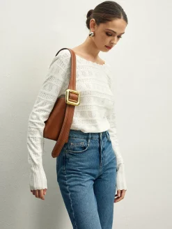 Online Lettuce Trim Backless Pointelle Knit Top Sweater Tops|Sweaters & Cardigans