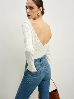 Online Lettuce Trim Backless Pointelle Knit Top Sweater Tops|Sweaters & Cardigans