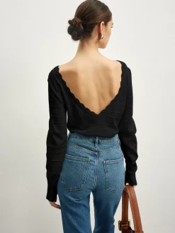 Online Lettuce Trim Backless Pointelle Knit Top Sweater Tops|Sweaters & Cardigans