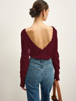 Online Lettuce Trim Backless Pointelle Knit Top Sweater Tops|Sweaters & Cardigans