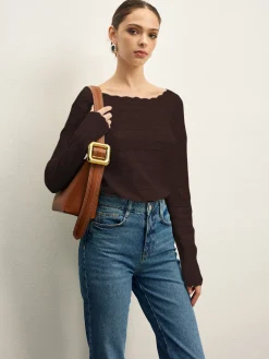 Online Lettuce Trim Backless Pointelle Knit Top Sweater Tops|Sweaters & Cardigans