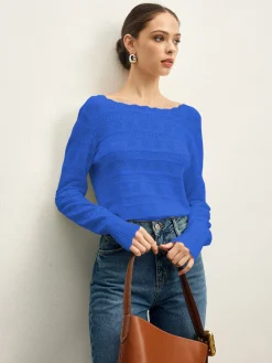 Online Lettuce Trim Backless Pointelle Knit Top Sweater Tops|Sweaters & Cardigans
