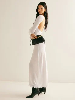 Sale Lettuce Trim Backless Sweater Long Dress White Dresses|Sweater Dresses