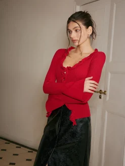 Clearance Lettuce Trim Bell Sleeve Slim Sweater Sweater Tops|Sweaters & Cardigans