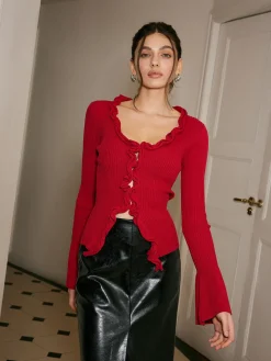 Clearance Lettuce Trim Bell Sleeve Slim Sweater Sweater Tops|Sweaters & Cardigans