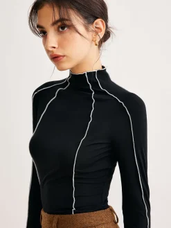 Outlet Lettuce Trim Contrast Piping Slim Blouse Blouses & Shirts|Tops