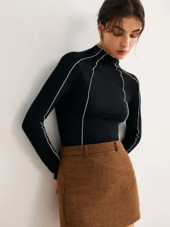 Lettuce Trim Contrast Piping Slim Blouse Blouses & Shirts|Tops