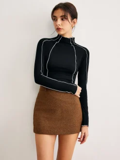 Lettuce Trim Contrast Piping Slim Blouse Blouses & Shirts|Tops