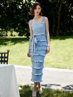 Best Lettuce Trim Knotted Cami Midi Dress Vacation Dresses|Summer Dresses