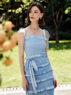 Best Lettuce Trim Knotted Cami Midi Dress Vacation Dresses|Summer Dresses