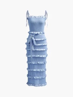 Best Lettuce Trim Knotted Cami Midi Dress Vacation Dresses|Summer Dresses