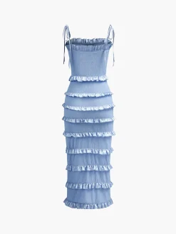 Best Lettuce Trim Knotted Cami Midi Dress Vacation Dresses|Summer Dresses