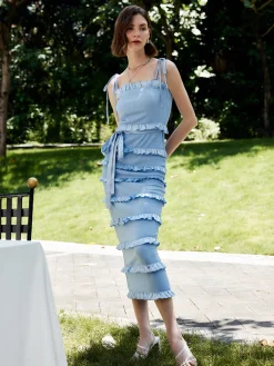 Best Lettuce Trim Knotted Cami Midi Dress Vacation Dresses|Summer Dresses