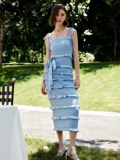 Best Lettuce Trim Knotted Cami Midi Dress Vacation Dresses|Summer Dresses