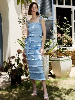 Best Lettuce Trim Knotted Cami Midi Dress Vacation Dresses|Summer Dresses