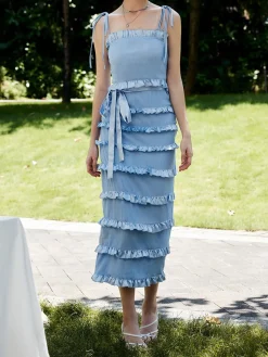 Best Lettuce Trim Knotted Cami Midi Dress Vacation Dresses|Summer Dresses