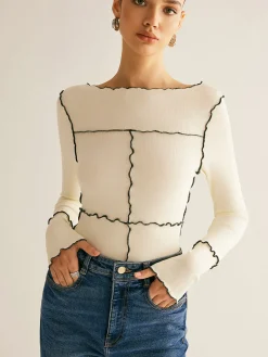 Online Lettuce Trim Long Sleeve Slim T-Shirt T-shirts|Tops