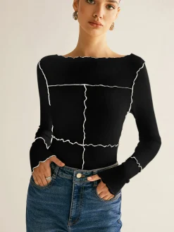 Online Lettuce Trim Long Sleeve Slim T-Shirt T-shirts|Tops