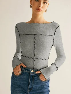 Online Lettuce Trim Long Sleeve Slim T-Shirt T-shirts|Tops