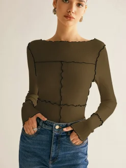Online Lettuce Trim Long Sleeve Slim T-Shirt T-shirts|Tops