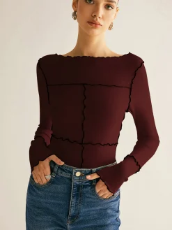 Online Lettuce Trim Long Sleeve Slim T-Shirt T-shirts|Tops