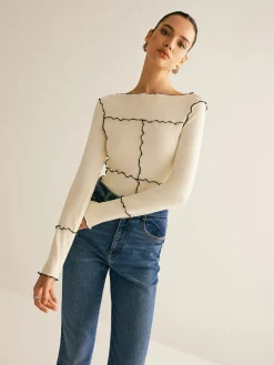 Online Lettuce Trim Long Sleeve Slim T-Shirt T-shirts|Tops