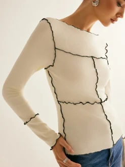 Online Lettuce Trim Long Sleeve Slim T-Shirt T-shirts|Tops