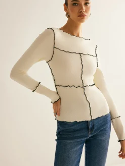 Online Lettuce Trim Long Sleeve Slim T-Shirt T-shirts|Tops