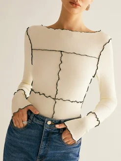 Online Lettuce Trim Long Sleeve Slim T-Shirt T-shirts|Tops