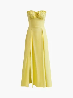 Outlet Lettuce Trim Slit Midi Dress Summer Dresses|Midi Dresses
