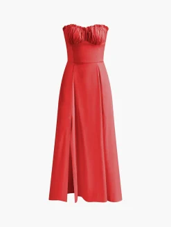 Outlet Lettuce Trim Slit Midi Dress Summer Dresses|Midi Dresses