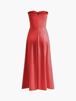 Outlet Lettuce Trim Slit Midi Dress Summer Dresses|Midi Dresses