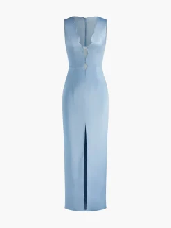 Sale Lettuce Trim Split Tank Long Dress Cocktail & Party Dresses|Vacation Dresses