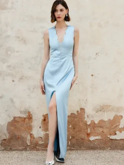 Sale Lettuce Trim Split Tank Long Dress Cocktail & Party Dresses|Vacation Dresses