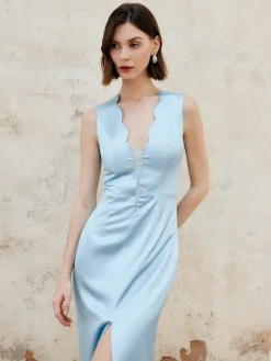 Sale Lettuce Trim Split Tank Long Dress Cocktail & Party Dresses|Vacation Dresses