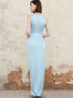 Sale Lettuce Trim Split Tank Long Dress Cocktail & Party Dresses|Vacation Dresses