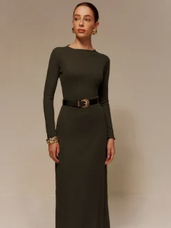Online Lettuce Trim Sweater Long Dress Without Belt Sweater Dresses|Sweater Dresses