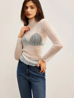 New Lettuce Trim Textured Sheer T-Shirt T-shirts|Tops