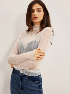 New Lettuce Trim Textured Sheer T-Shirt T-shirts|Tops