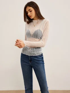 New Lettuce Trim Textured Sheer T-Shirt T-shirts|Tops
