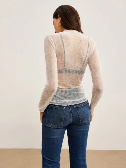 New Lettuce Trim Textured Sheer T-Shirt T-shirts|Tops