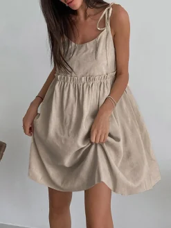 Online Levanzo Tied Shoulder Short Dress Vacation Dresses|Summer Dresses