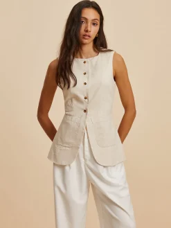 Outlet Linen Blend Pockets Vest Outerwear|Vests
