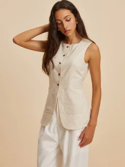 Outlet Linen Blend Pockets Vest Outerwear|Vests