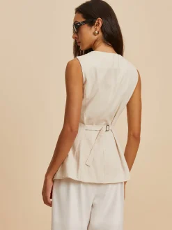 Outlet Linen Blend Pockets Vest Outerwear|Vests