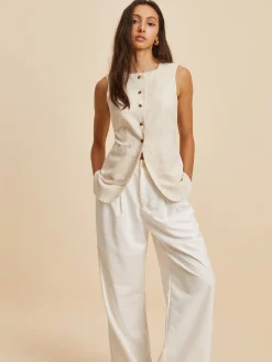 Outlet Linen Blend Pockets Vest Outerwear|Vests
