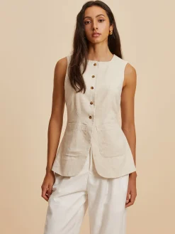 Outlet Linen Blend Pockets Vest Outerwear|Vests