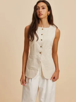 Outlet Linen Blend Pockets Vest Outerwear|Vests