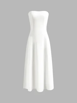 Sale Linen Blends Basic Pockets Tube Long Dress White Dresses|Black Dresses
